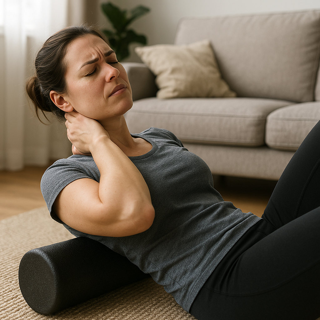 „6 effektive foam roller-Übungen für Übungsleser mit Nackenschmerzen“ - Illustration