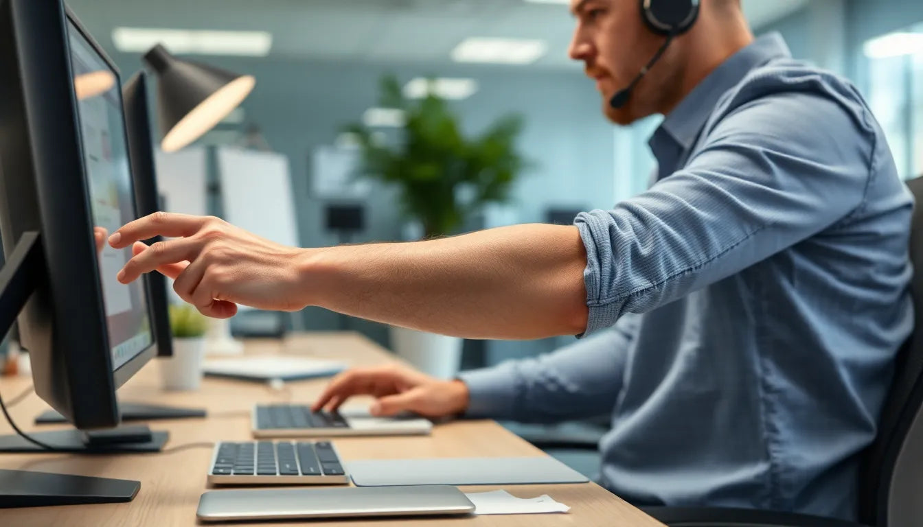 Übungsleser: sanfte Dehnübungen für den Mausarm, die wirklich helfen - Illustration