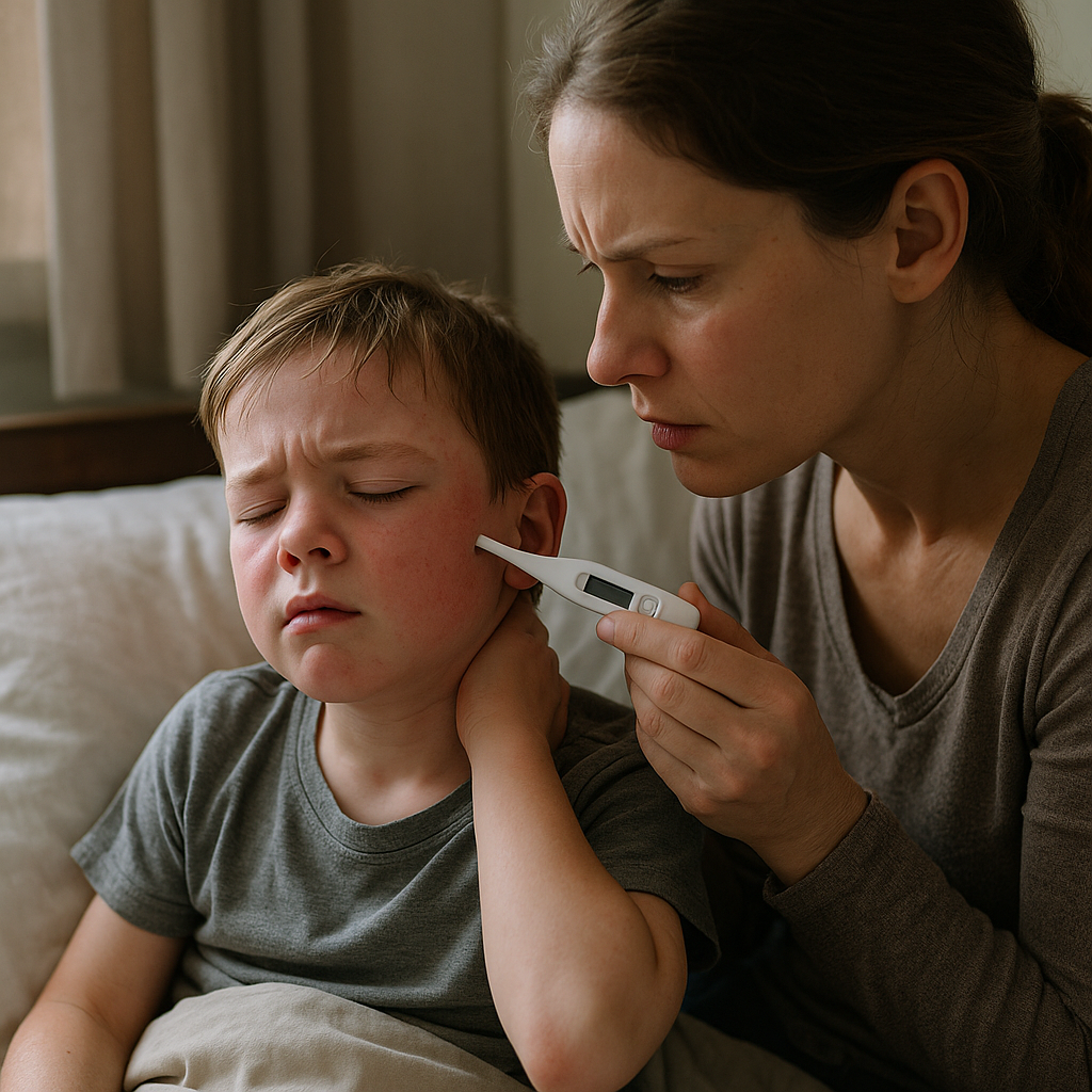 Nackenschmerzen und Fieber bei Kindern: Wann ist es ernst? - Illustration