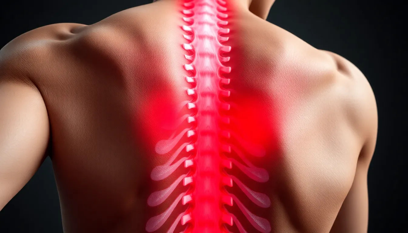 Erkennen und verstehen: Symptome eines Bandscheibenvorfalls im mittleren Rücken - Illustration