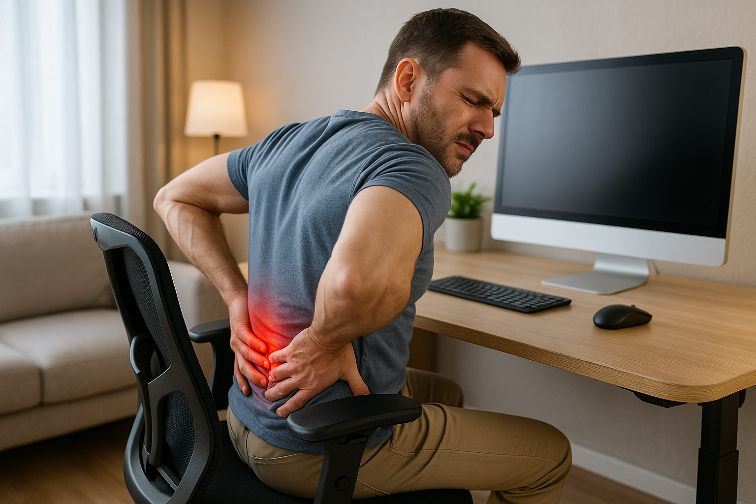 Linderung für schmerzen im rücken und in der lende: ergonomische lösungen entdecken - Illustration