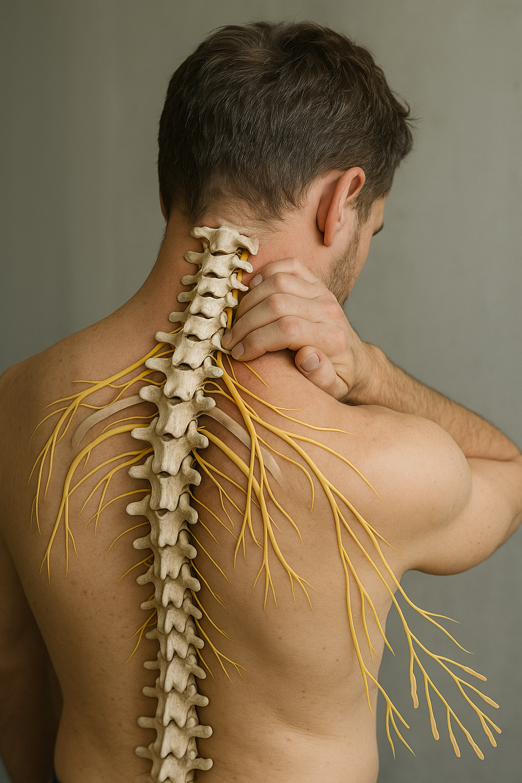 Nerven in der Halswirbelsäule: Wenn Verspannungen zu Nervenschmerzen führen - Illustration