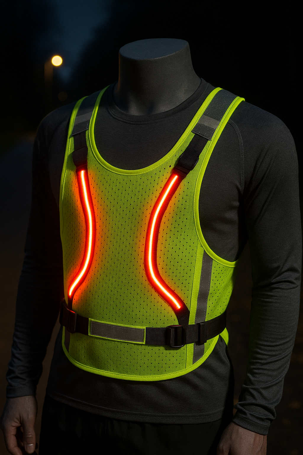 Sicher und sichtbar: die perfekte laufweste mit licht für nächtliche Abenteuer - Illustration