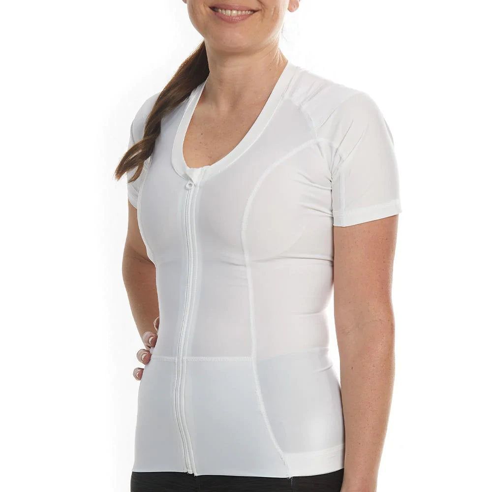 weißes posture shirt mit Reißverschluss zur Haltungskorrektur